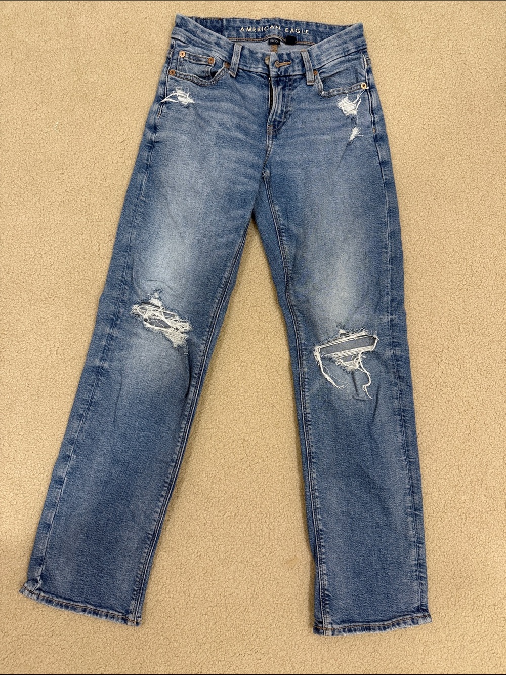 American Eagle Outfitters Distressed Medium Blue Straight Leg Jeans